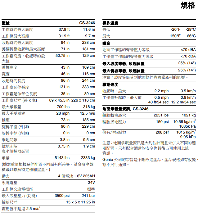 剪刀式高空作業車租賃GENIE GS2646剪刀車(10米)規格